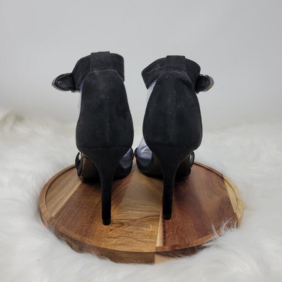 Venus Women's Black Suede Open Toe 4" Heels Western Buckle Accent 9.5 - Picture 4 of 7